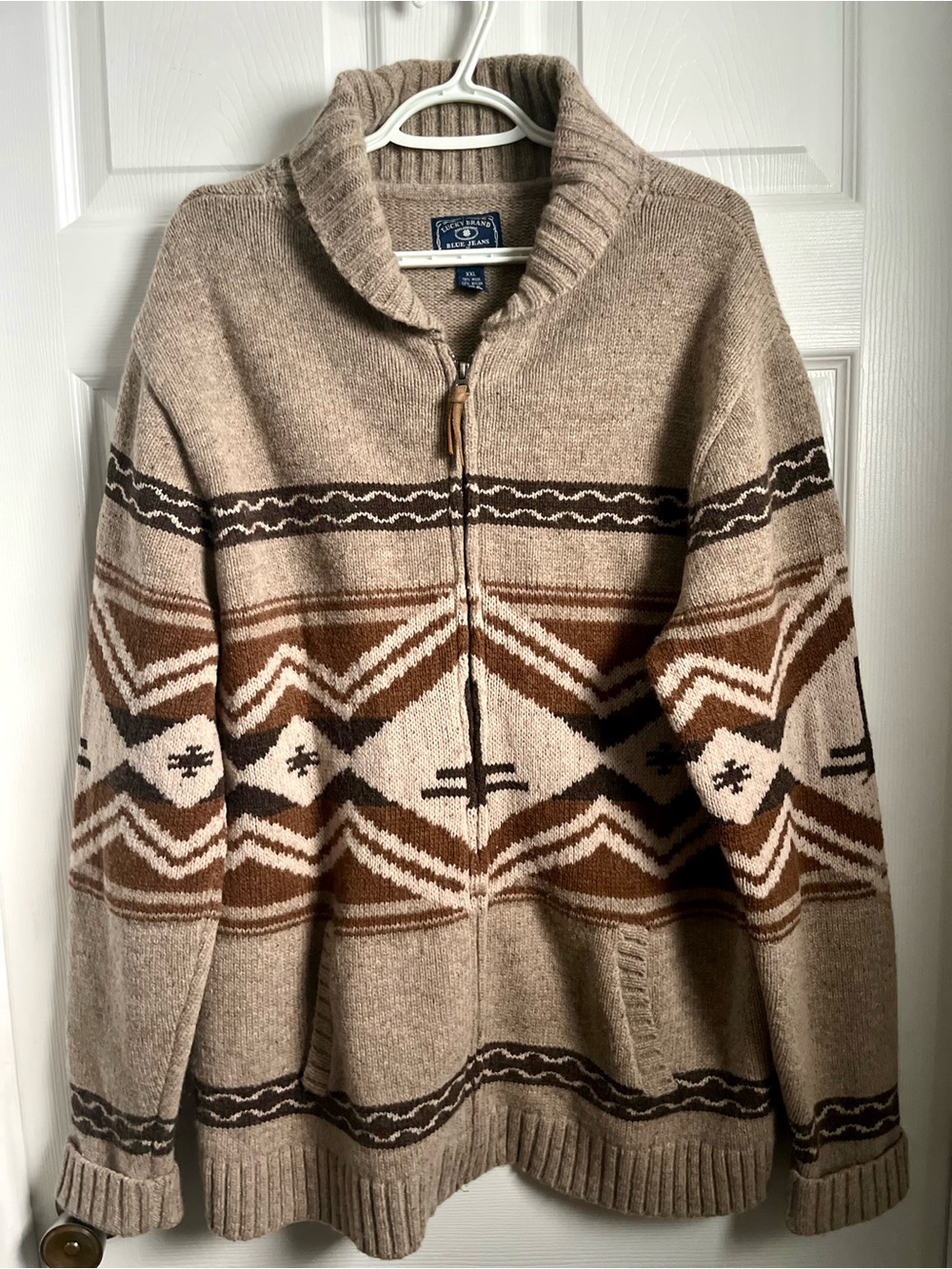 Vintage Lucky Brand Wool Blend Heavy Knit Cardigan Sweater Jacket Mens XXL Y2K